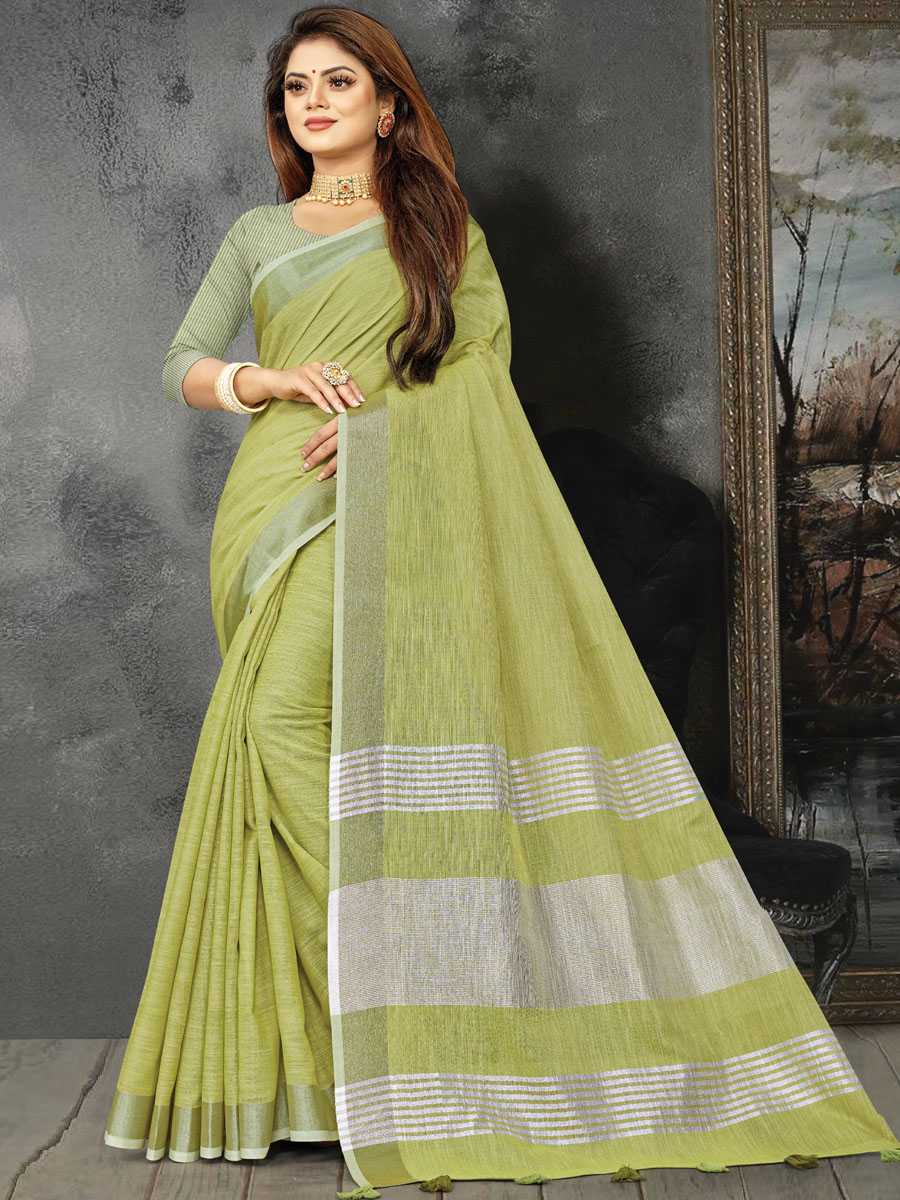 Perrot Green Linen Printed Party Saree
