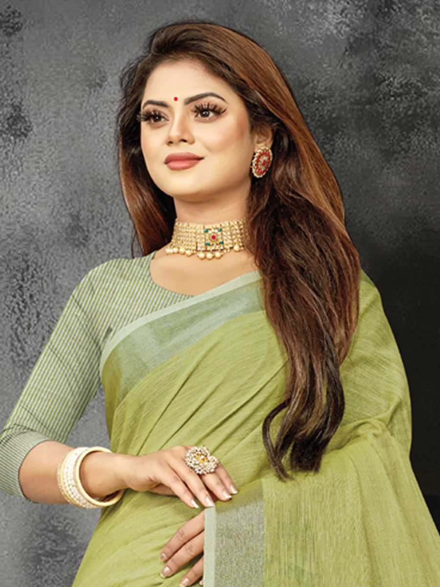 Perrot Green Linen Printed Party Saree