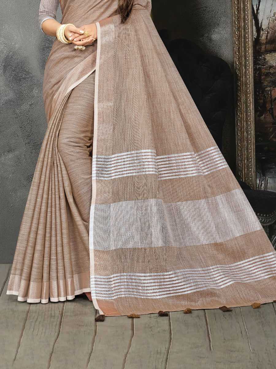 Dark Grey Linen Printed Party Saree