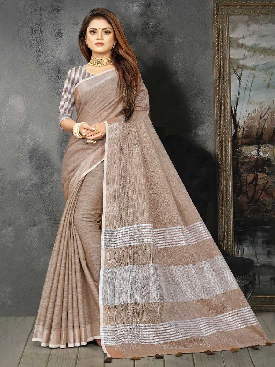 Dark Grey Linen Printed Party Saree