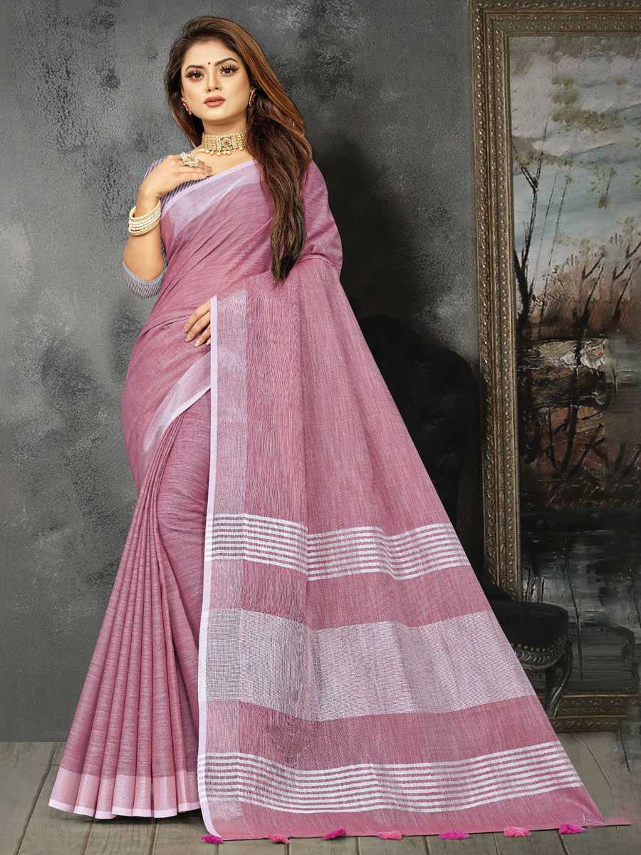 Pink Linen Printed Party Saree
