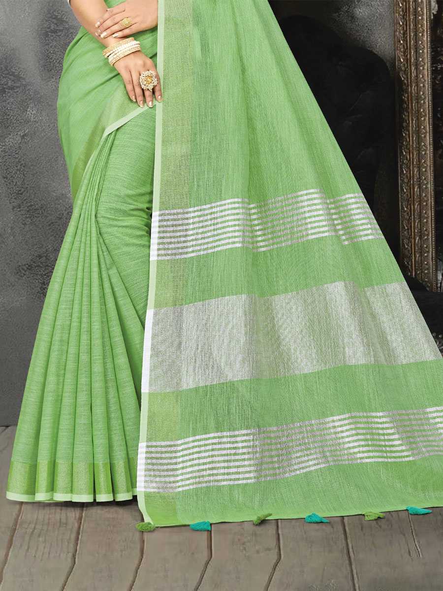 Perrot Green Linen Printed Party Saree