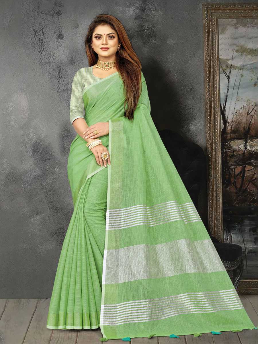 Perrot Green Linen Printed Party Saree