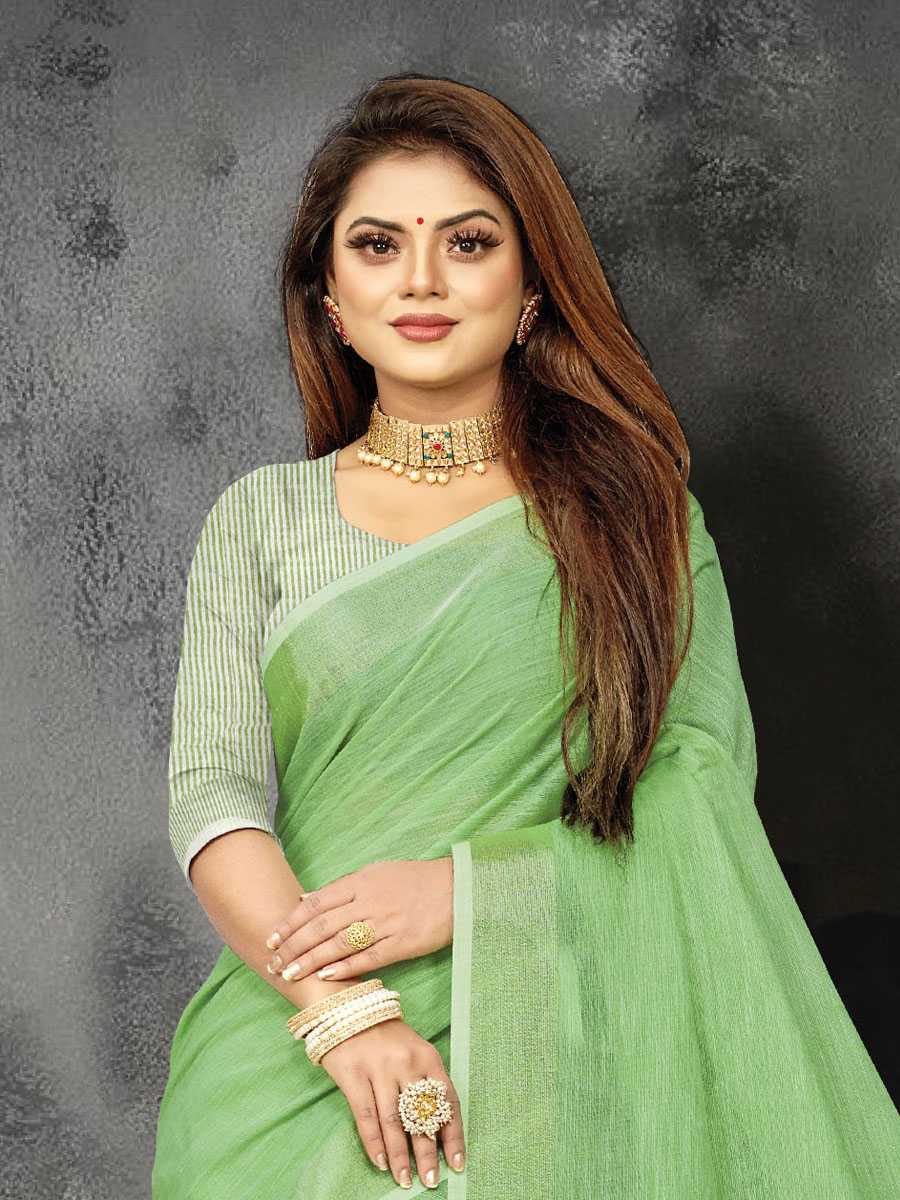 Perrot Green Linen Printed Party Saree