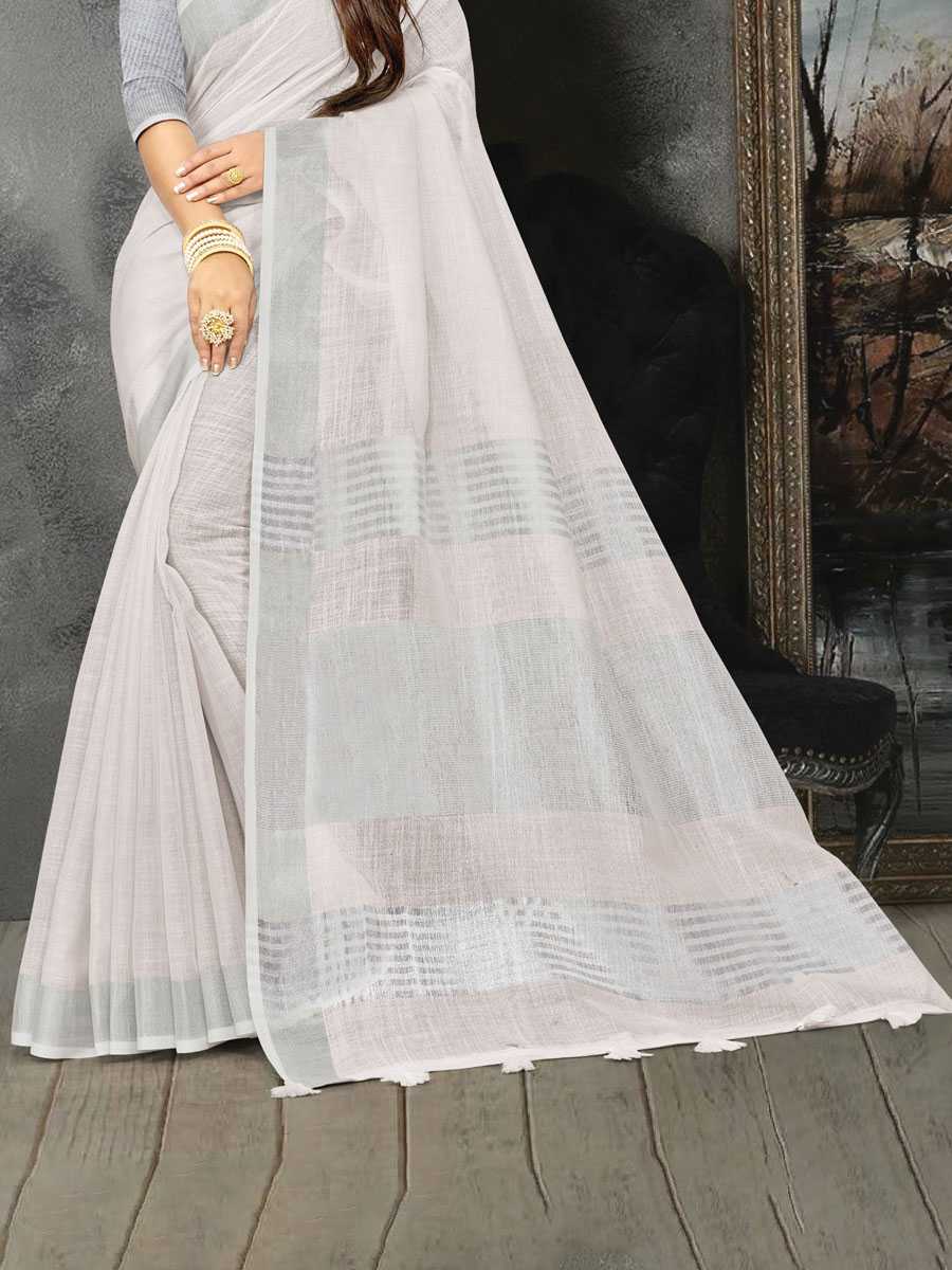 White Linen Printed Party Saree