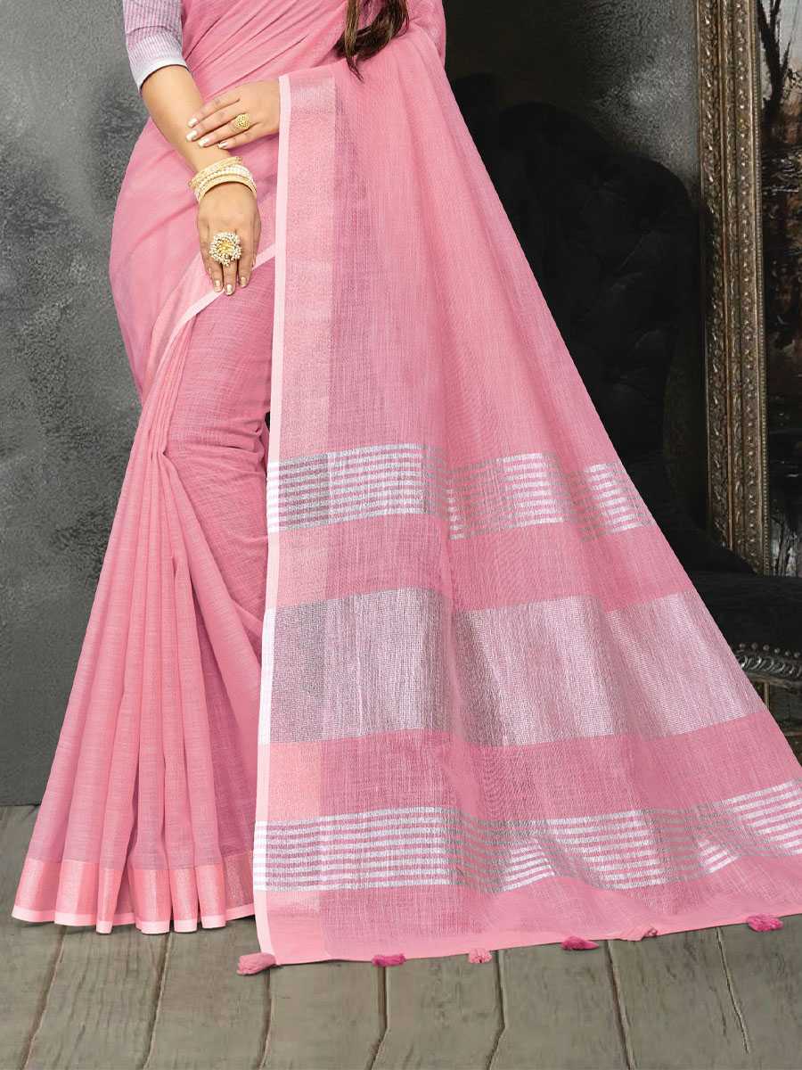 Pink Linen Printed Party Saree