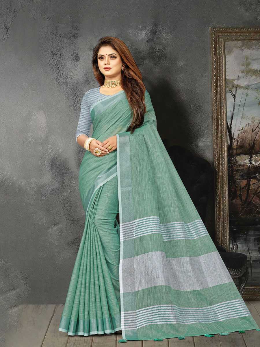 Green Linen Printed Party Saree