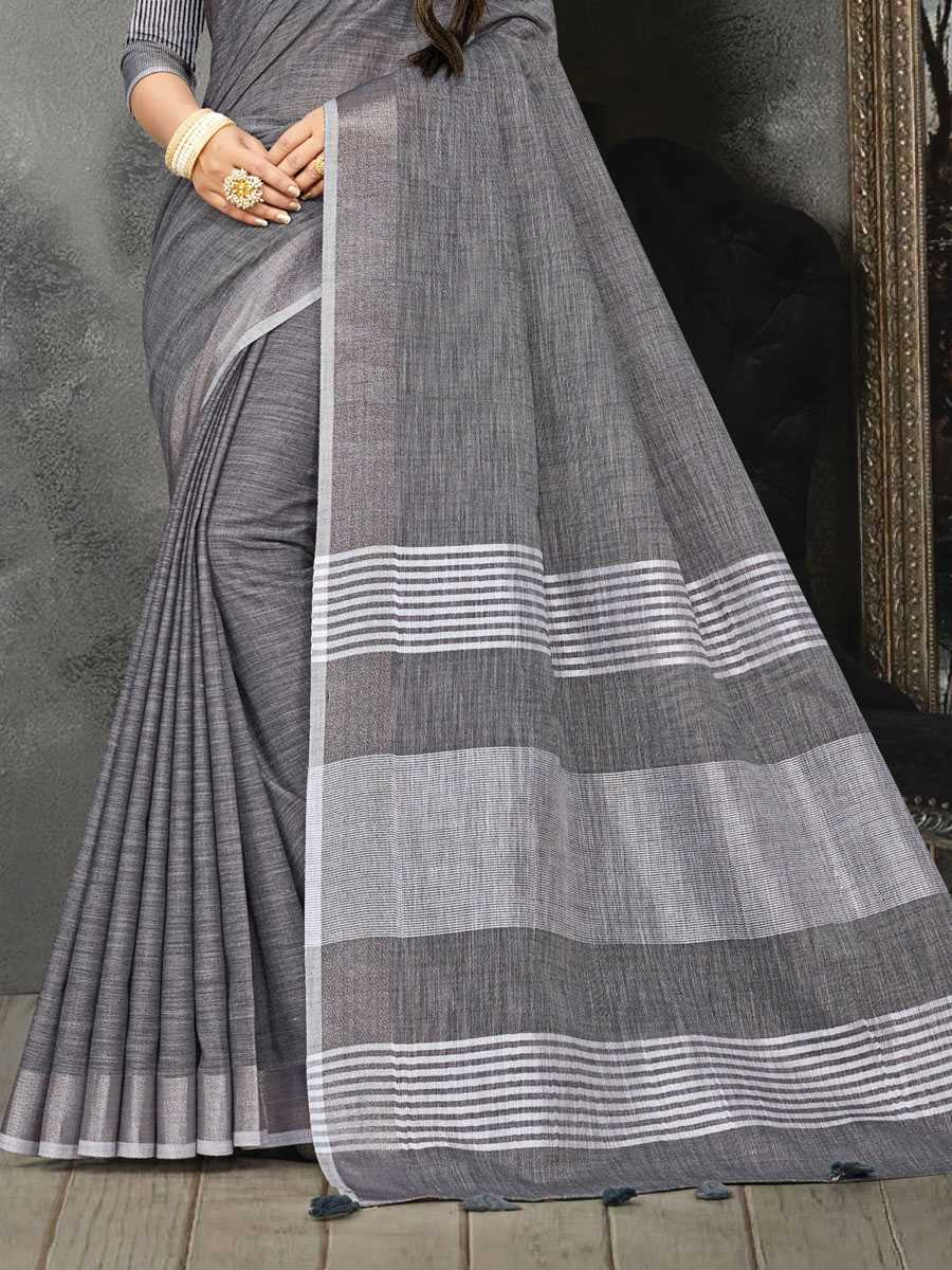 Grey Linen Printed Party Saree