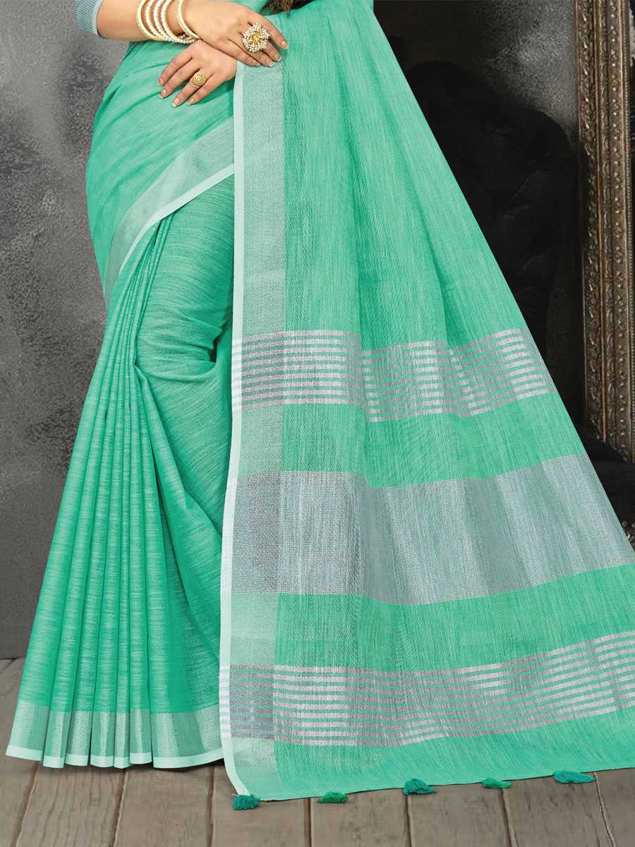 Green Linen Printed Party Saree