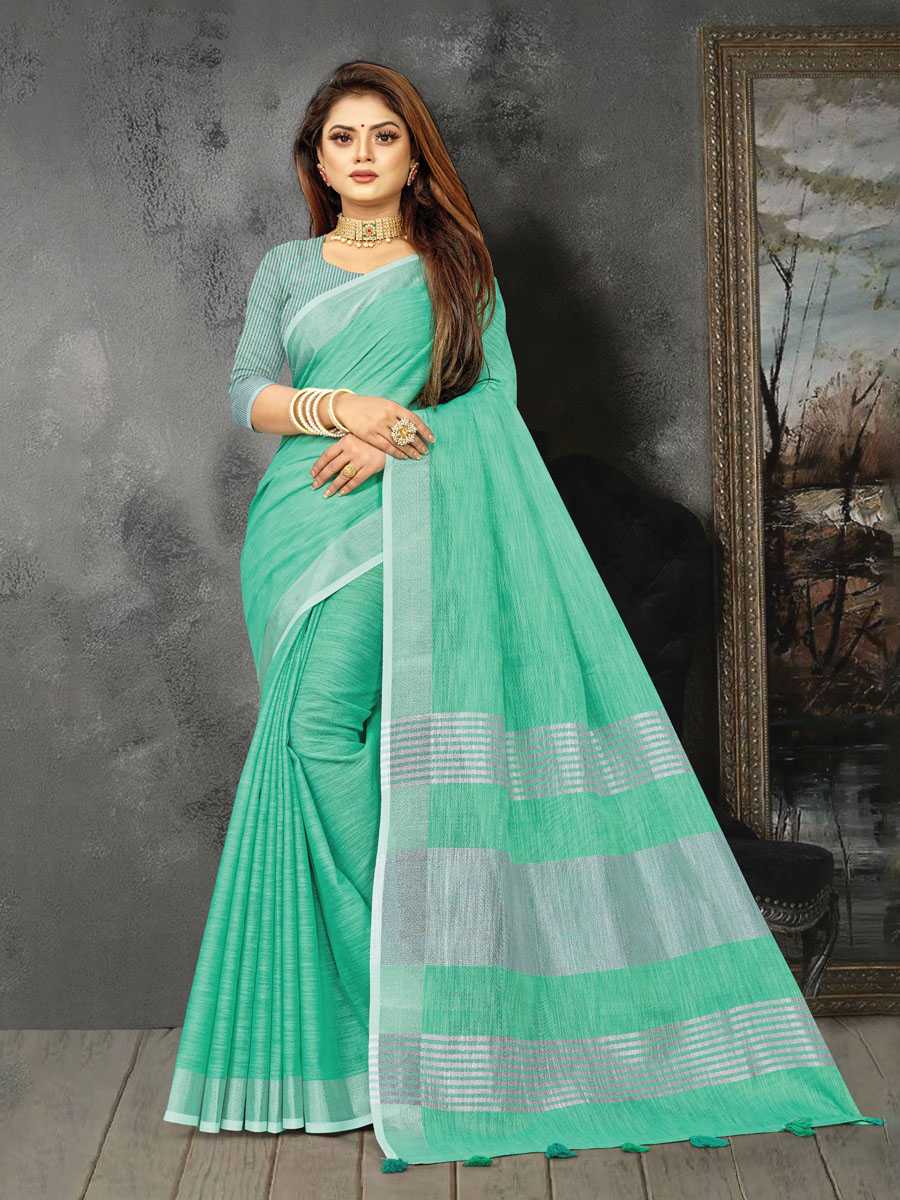 Green Linen Printed Party Saree