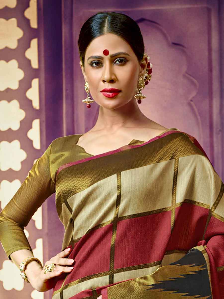 Beige Yellow and Golden Yellow Cotton Handloom Festival Saree