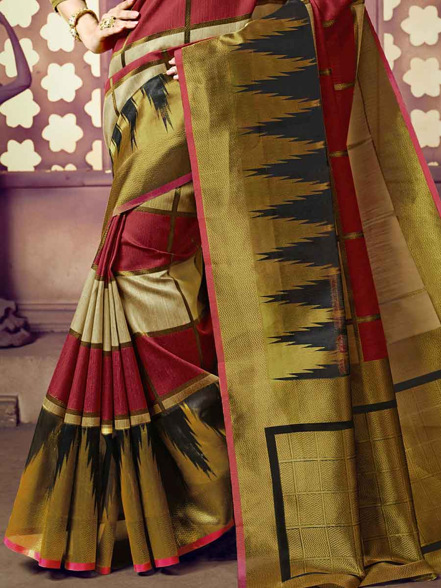 Beige Yellow and Golden Yellow Cotton Handloom Festival Saree
