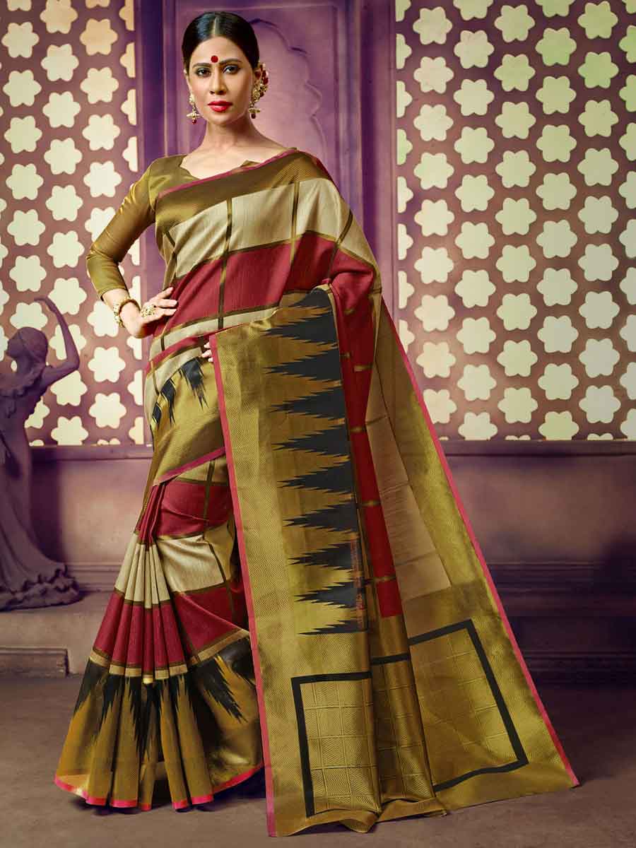 Beige Yellow and Golden Yellow Cotton Handloom Festival Saree