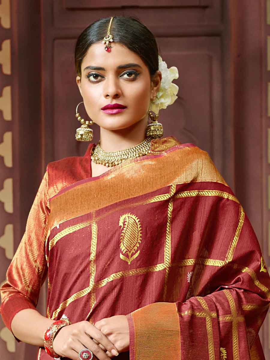 Maroon Cotton Handloom Festival Saree