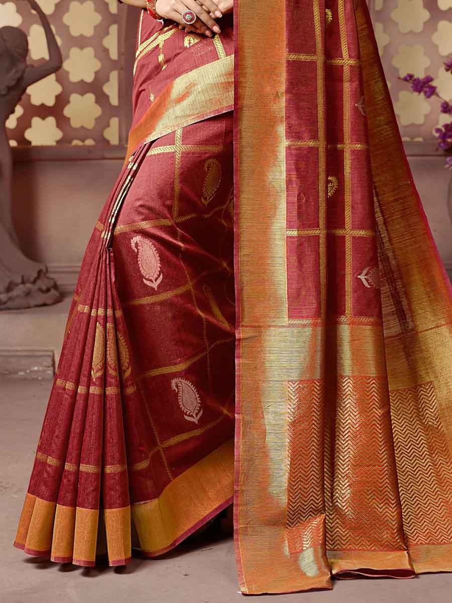 Maroon Cotton Handloom Festival Saree