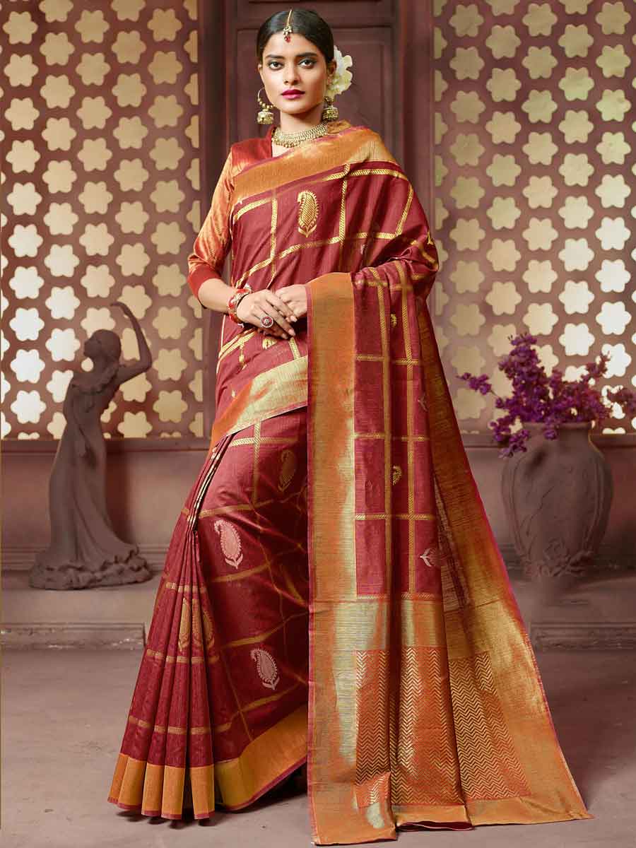 Maroon Cotton Handloom Festival Saree