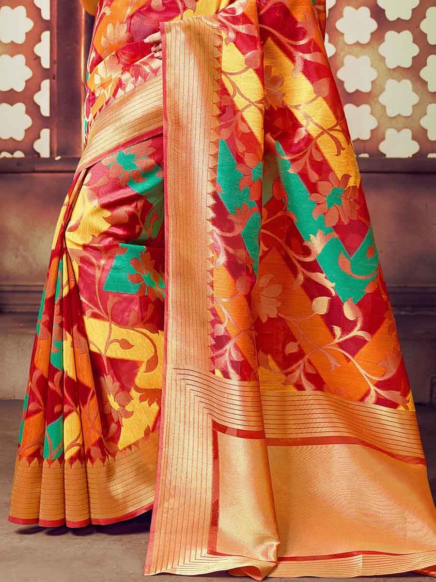 Venetian Red and Orange Cotton Handloom Festival Saree