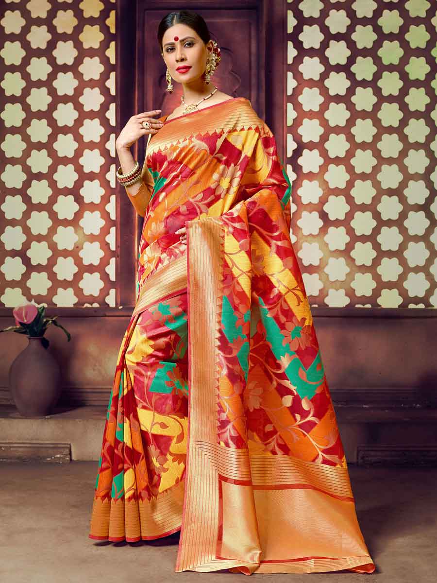Venetian Red and Orange Cotton Handloom Festival Saree