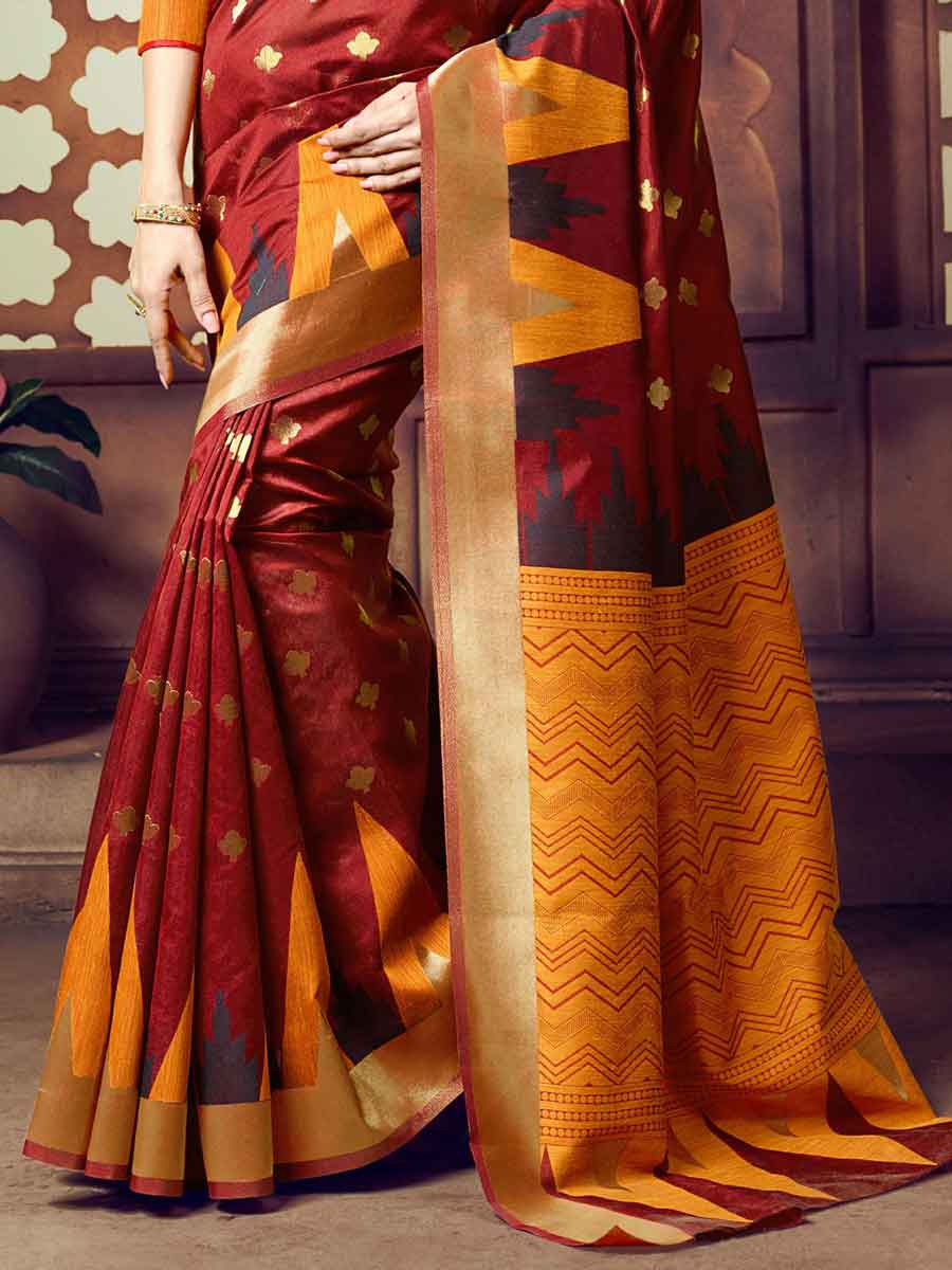 Maroon and Orange Cotton Handloom Festival Saree