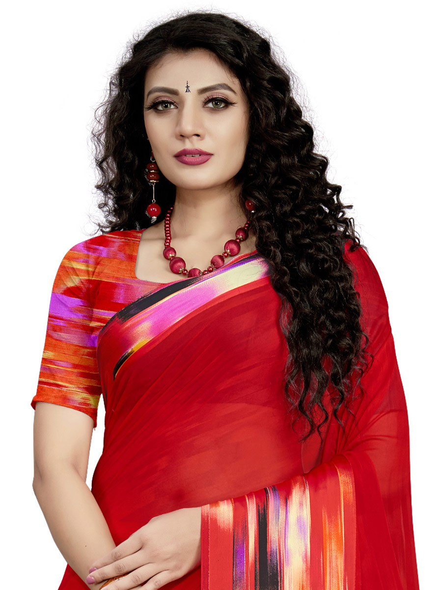 Venetian Red Faux Georgette Printed Casual Saree
