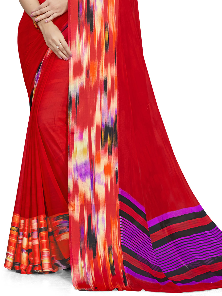 Venetian Red Faux Georgette Printed Casual Saree