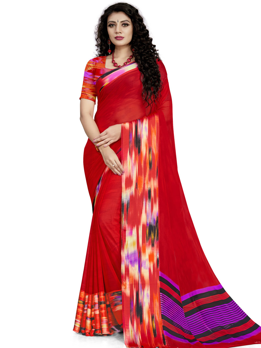 Venetian Red Faux Georgette Printed Casual Saree