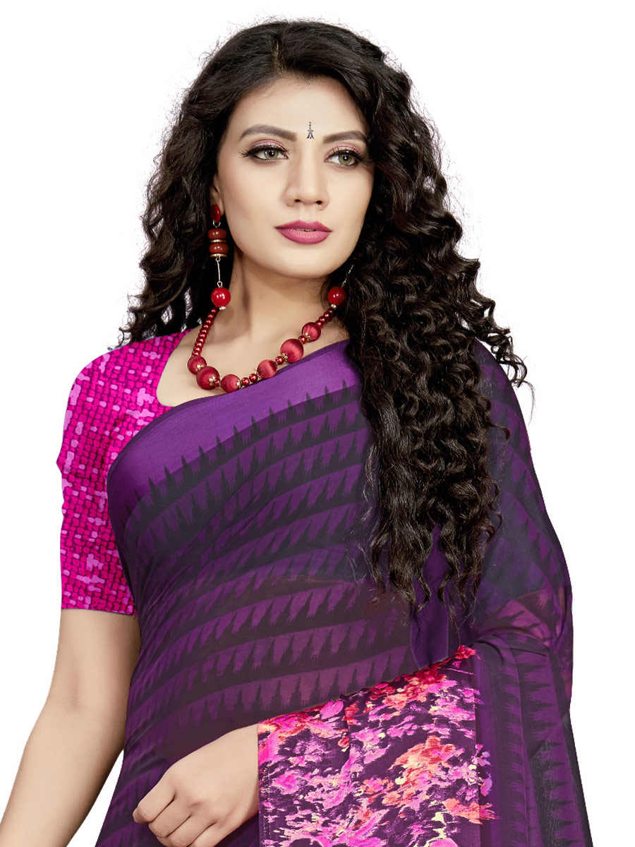Byzantium Purple Faux Georgette Printed Casual Saree