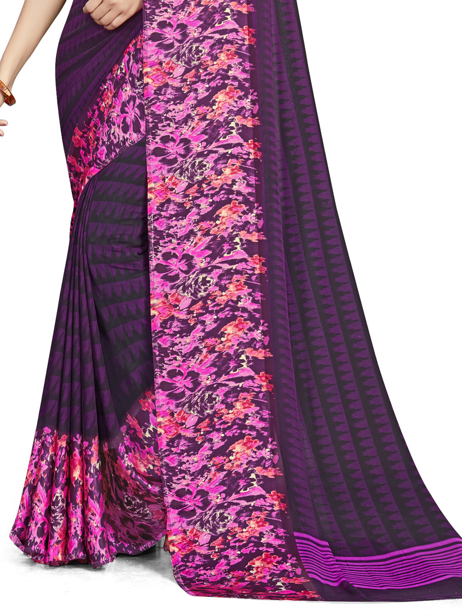 Byzantium Purple Faux Georgette Printed Casual Saree