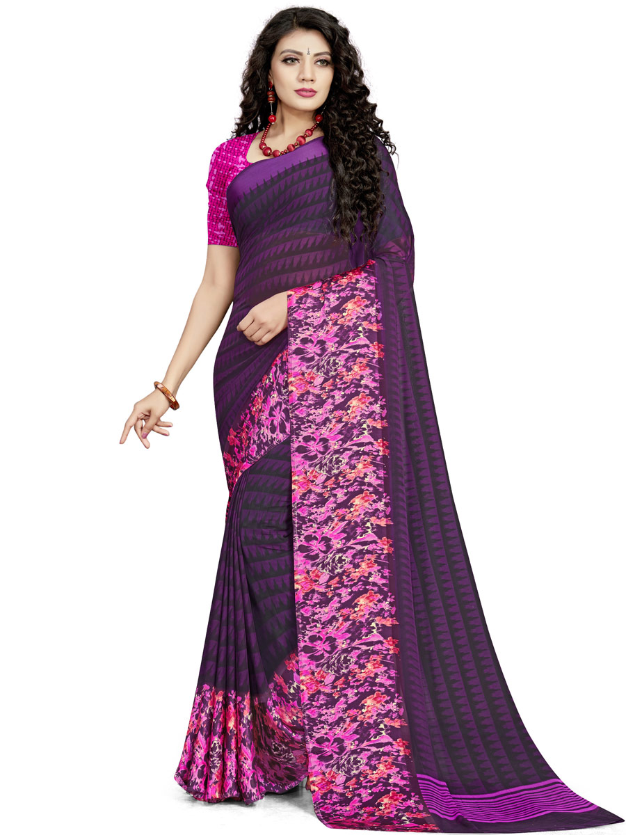 Byzantium Purple Faux Georgette Printed Casual Saree