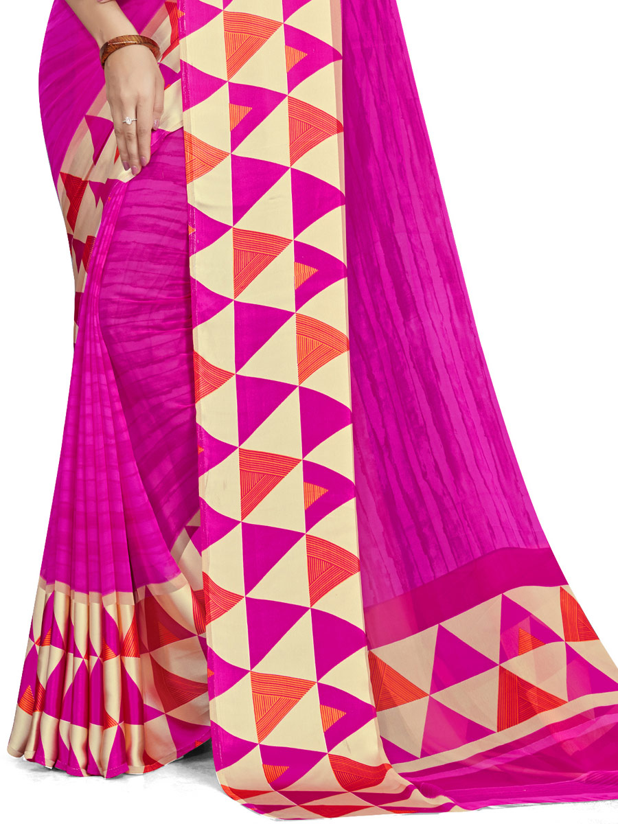 Hot Pink Faux Georgette Printed Casual Saree
