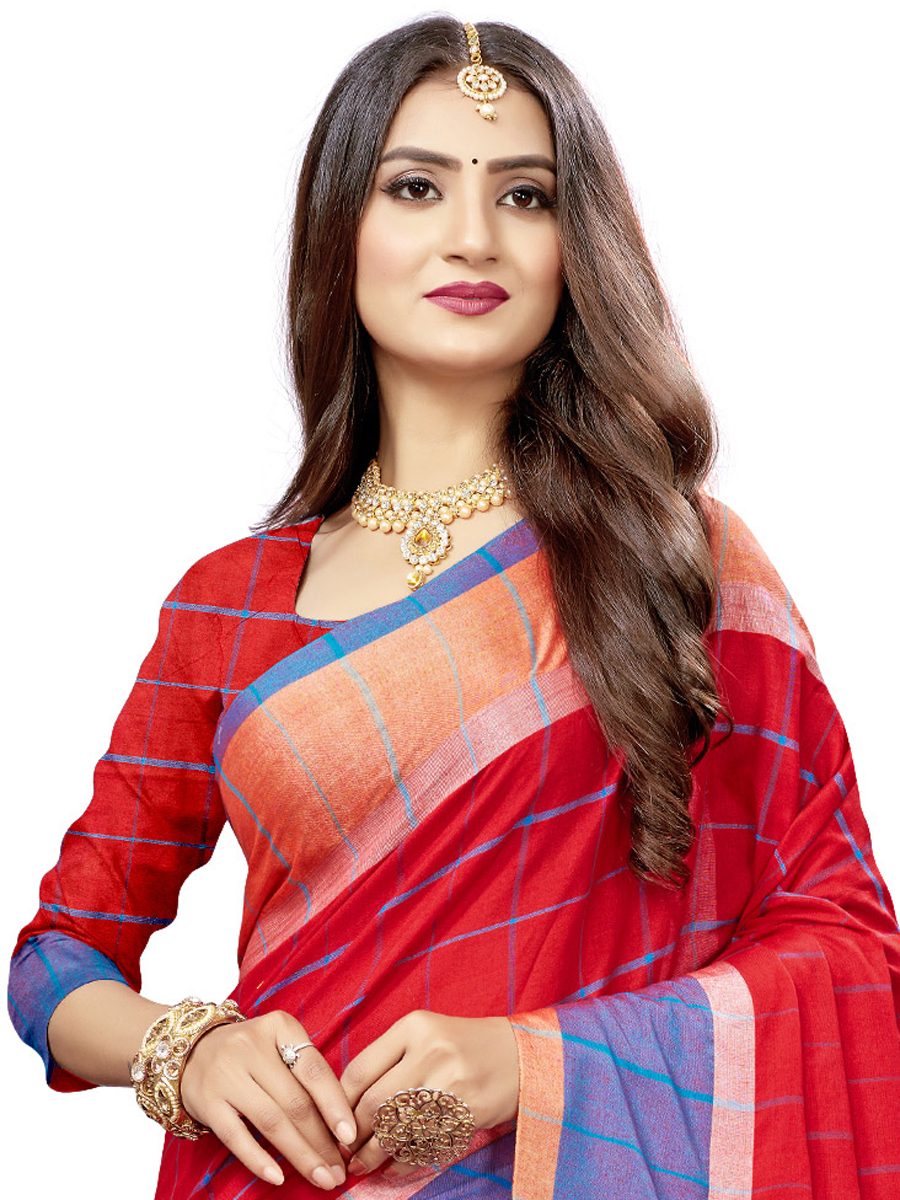 Rose Madder Red Cotton Silk Printed Casual Saree