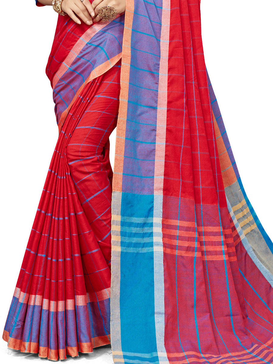 Rose Madder Red Cotton Silk Printed Casual Saree