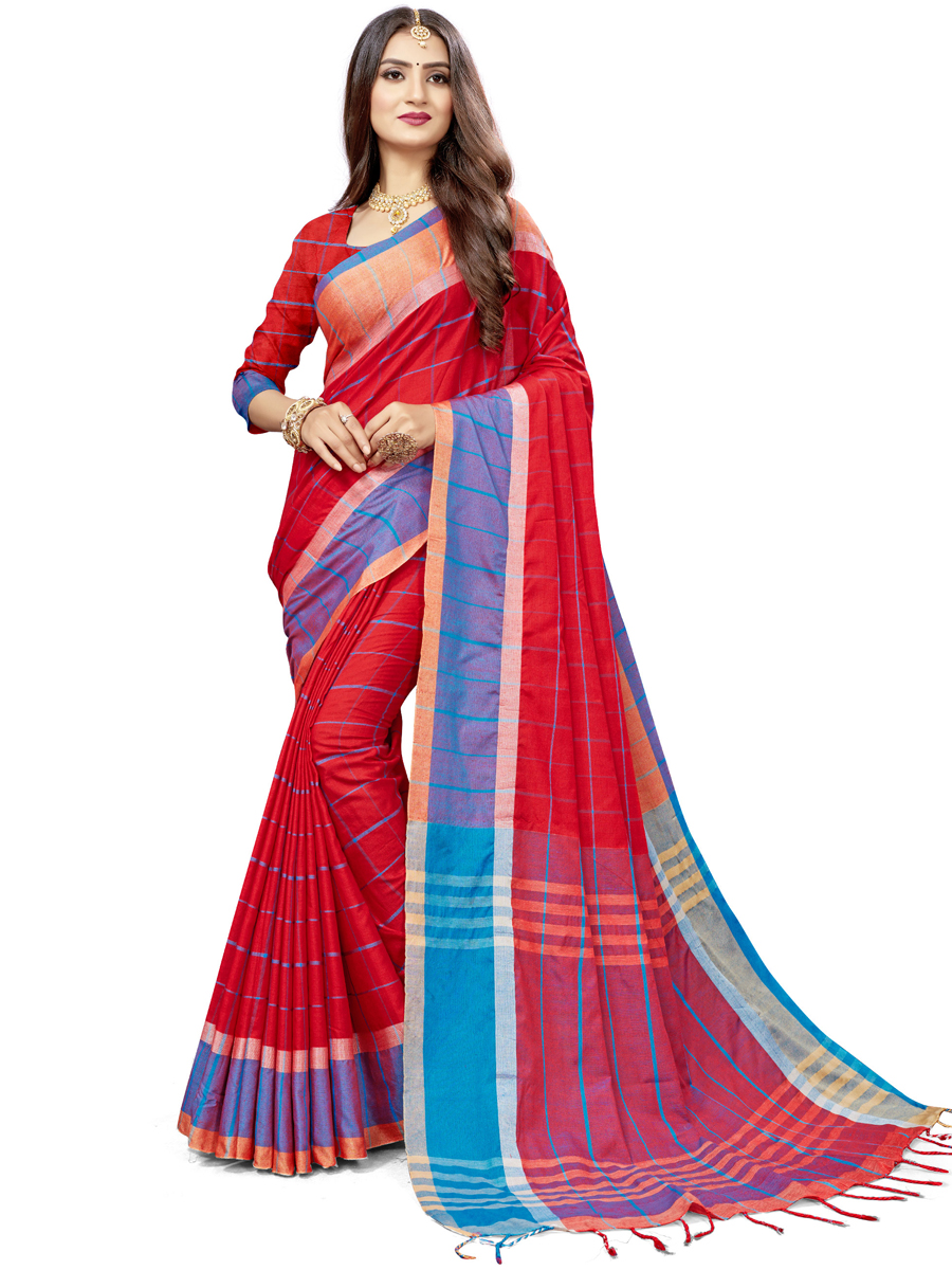 Rose Madder Red Cotton Silk Printed Casual Saree