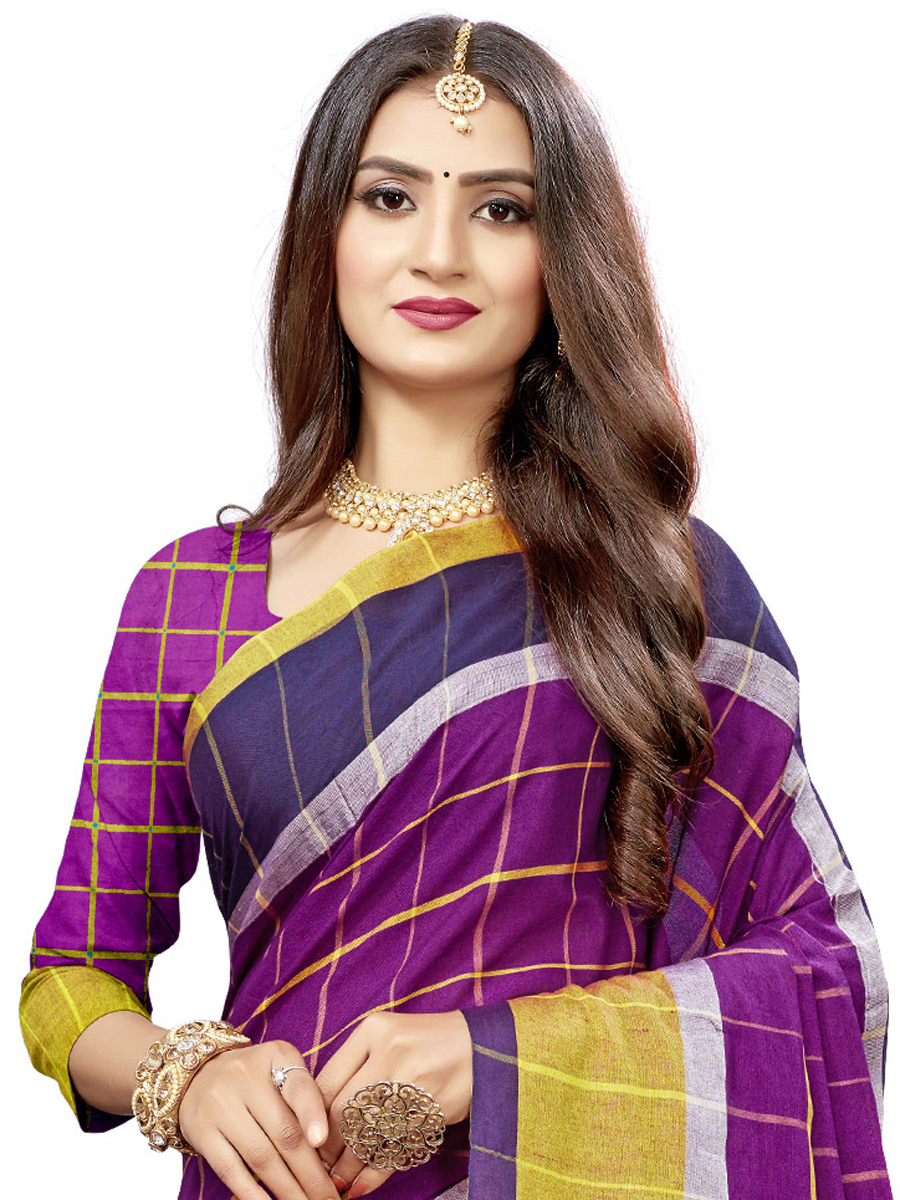 Purple Cotton Silk Printed Casual Saree
