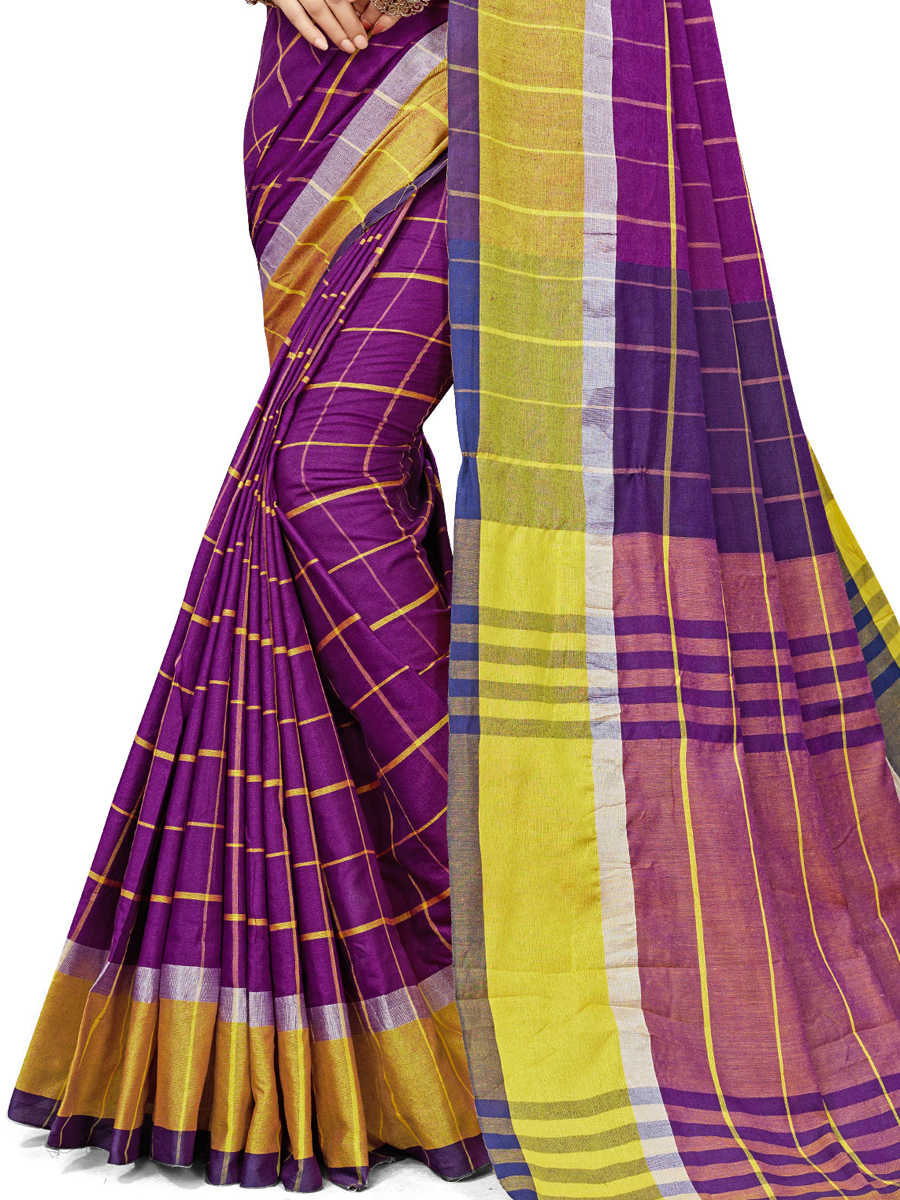 Purple Cotton Silk Printed Casual Saree