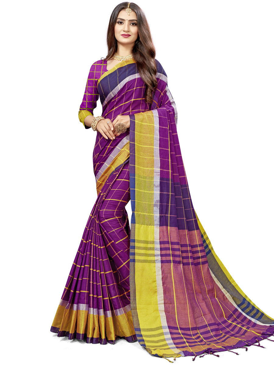 Purple Cotton Silk Printed Casual Saree