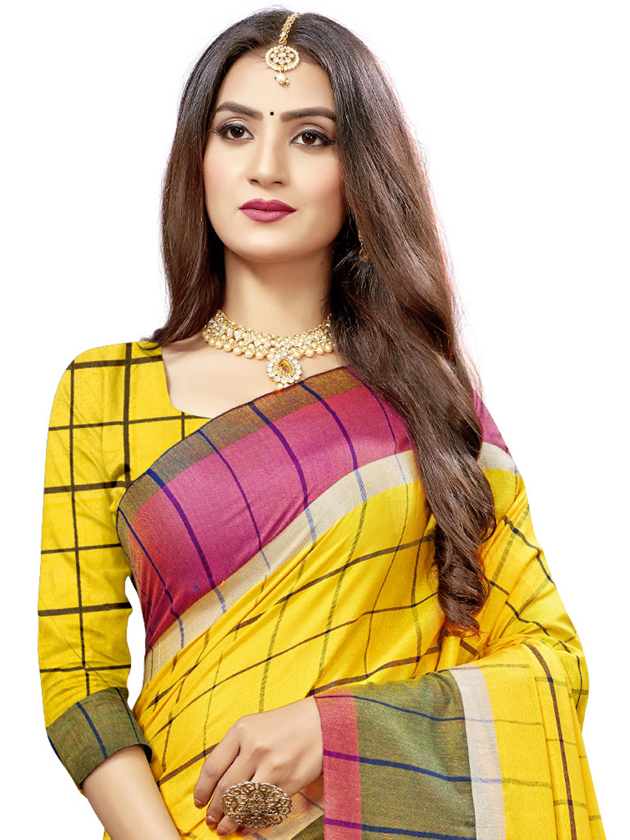 Maize Yellow Cotton Silk Printed Casual Saree