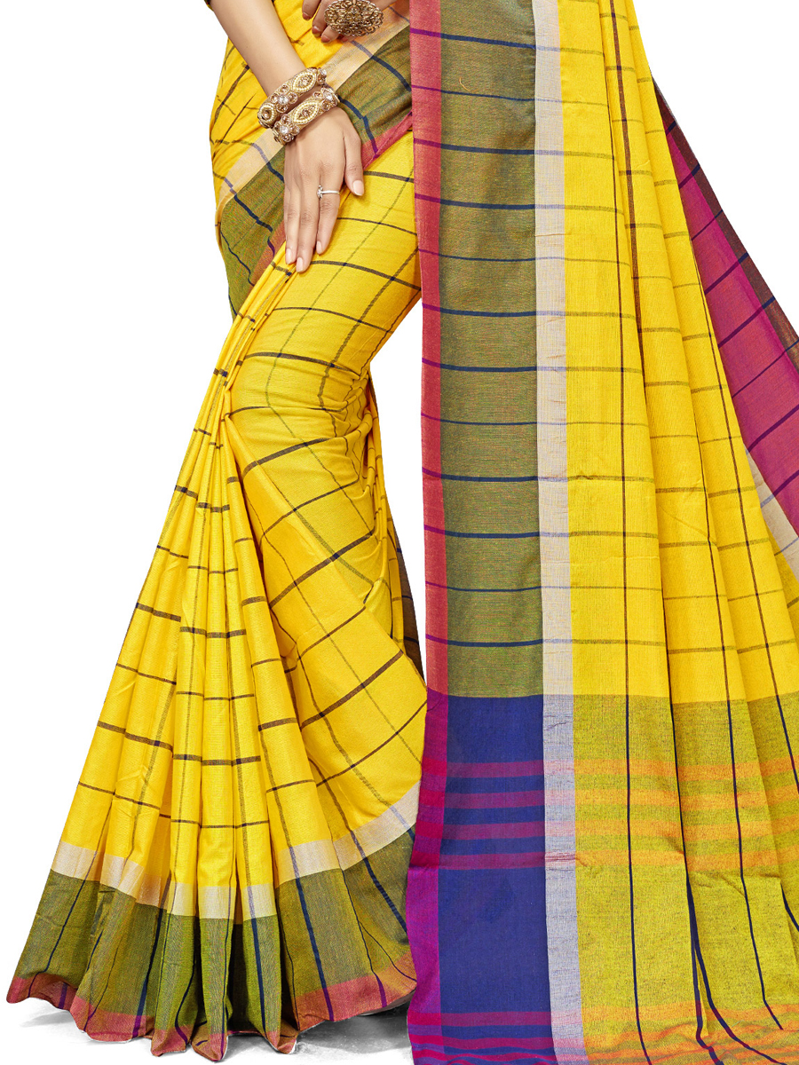 Maize Yellow Cotton Silk Printed Casual Saree