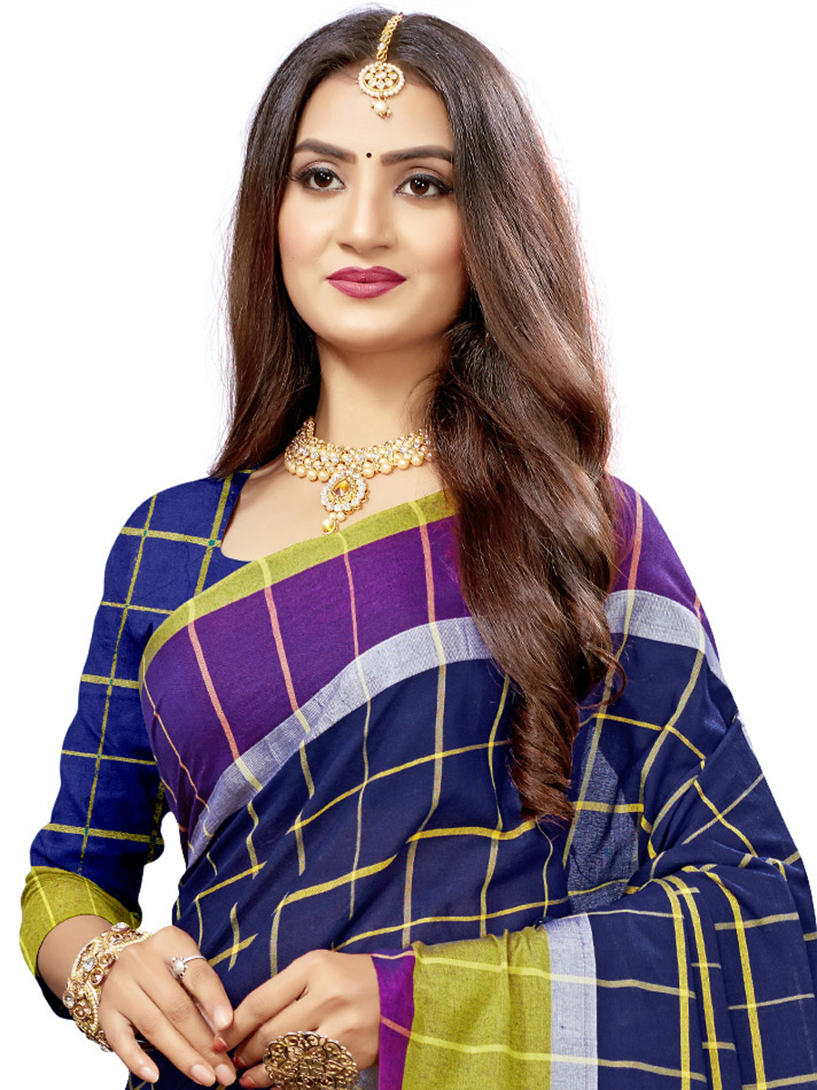 Navy Blue Cotton Silk Printed Casual Saree