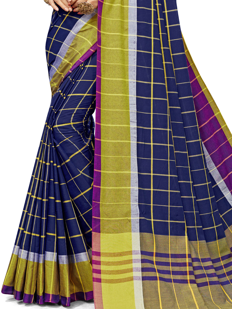 Navy Blue Cotton Silk Printed Casual Saree