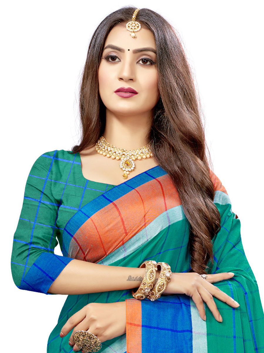 Pine Green Cotton Silk Printed Casual Saree