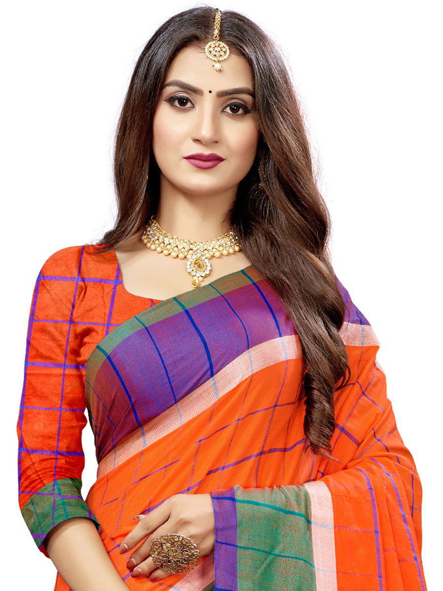 Portland Orange Cotton Silk Printed Casual Saree