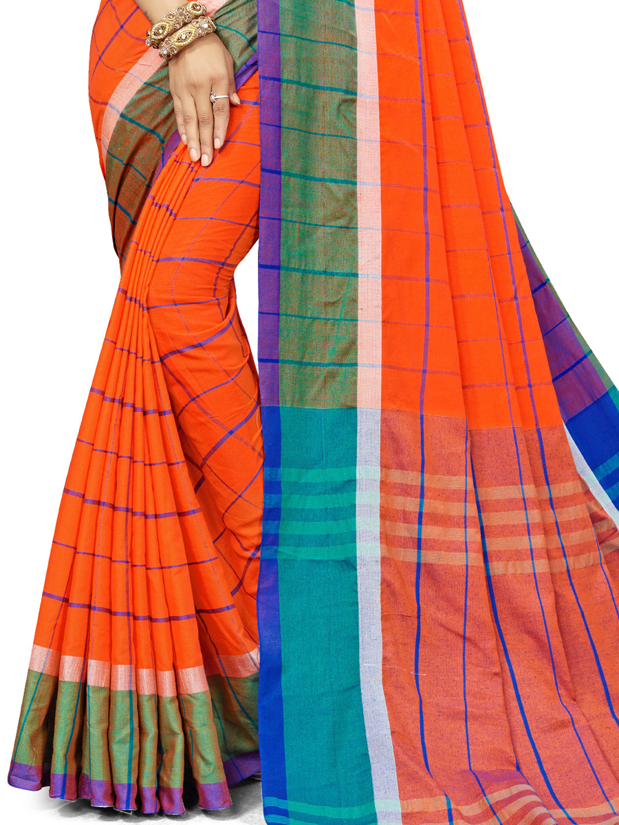 Portland Orange Cotton Silk Printed Casual Saree