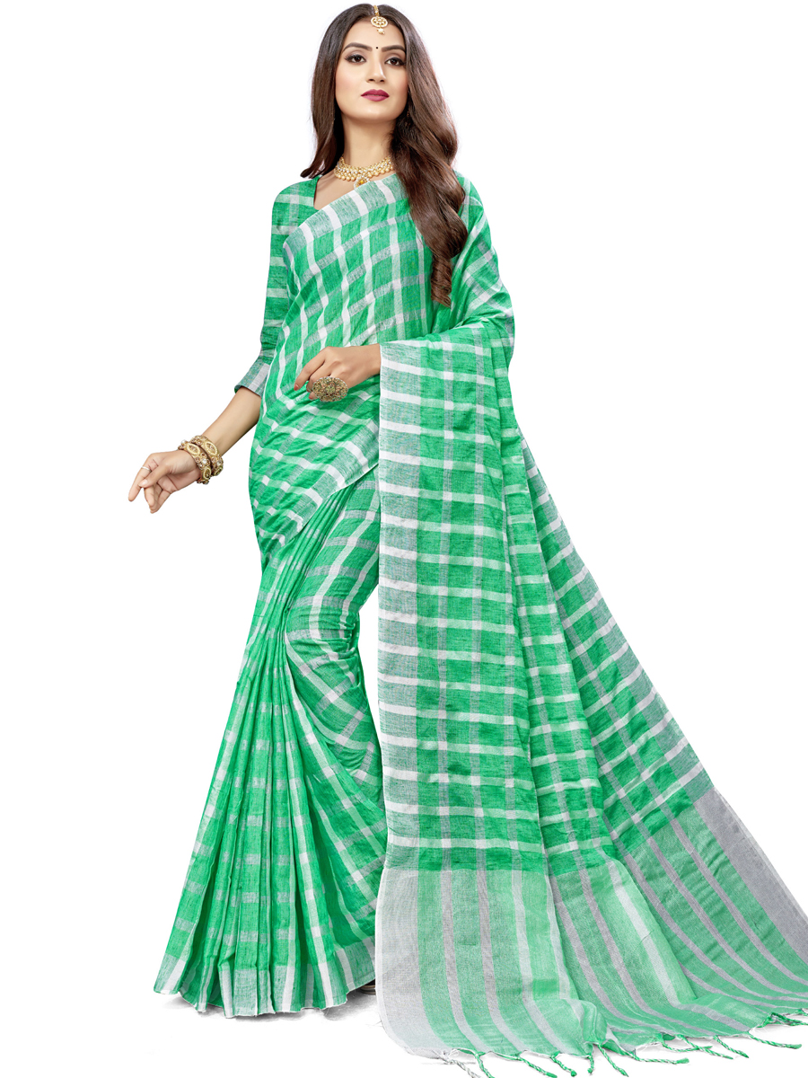 Sea Green Cotton Silk Printed Casual Saree