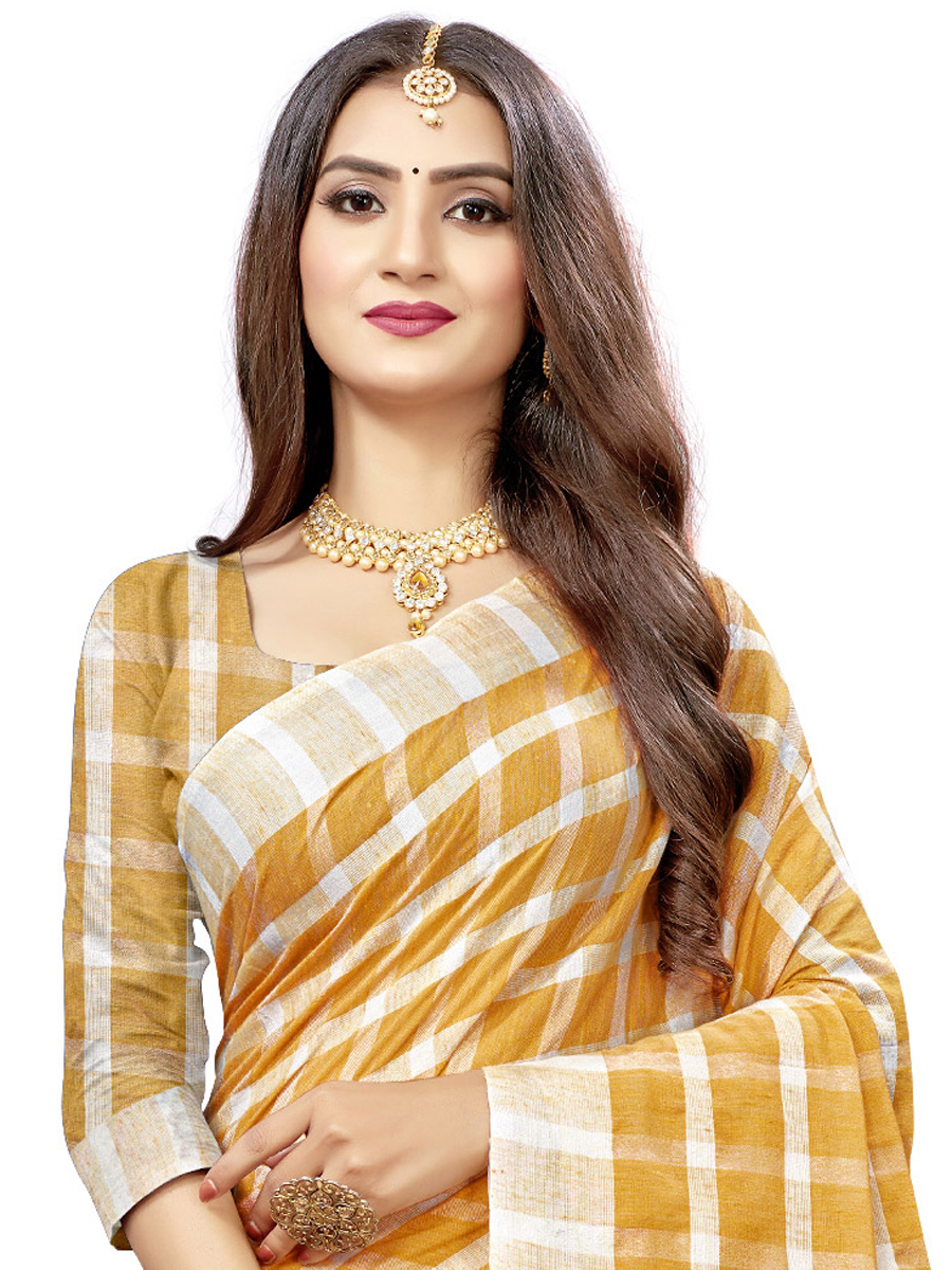 Gamboge Orange Cotton Silk Printed Casual Saree