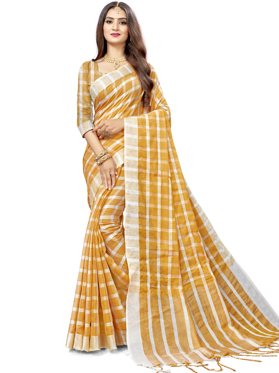 Gamboge Orange Cotton Silk Printed Casual Saree