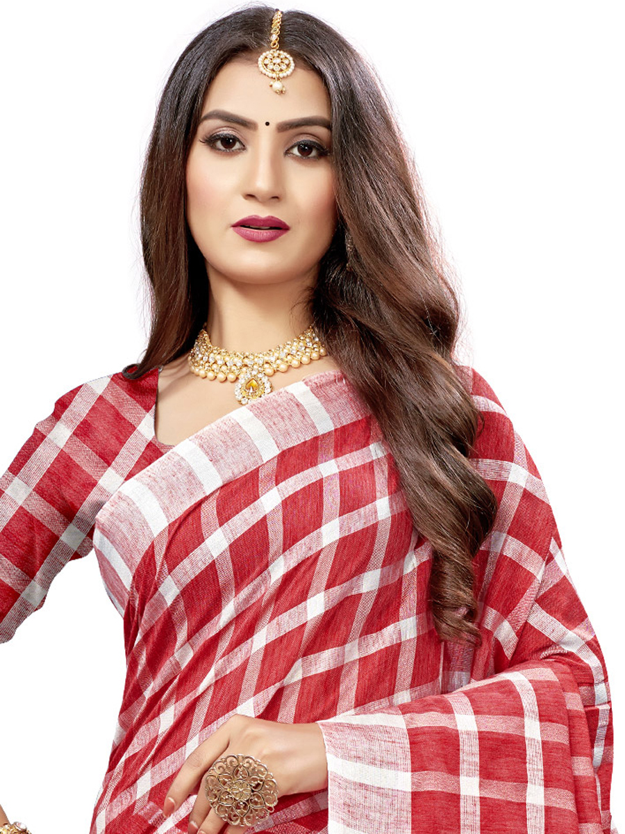 Rose Madder Red Cotton Silk Printed Casual Saree