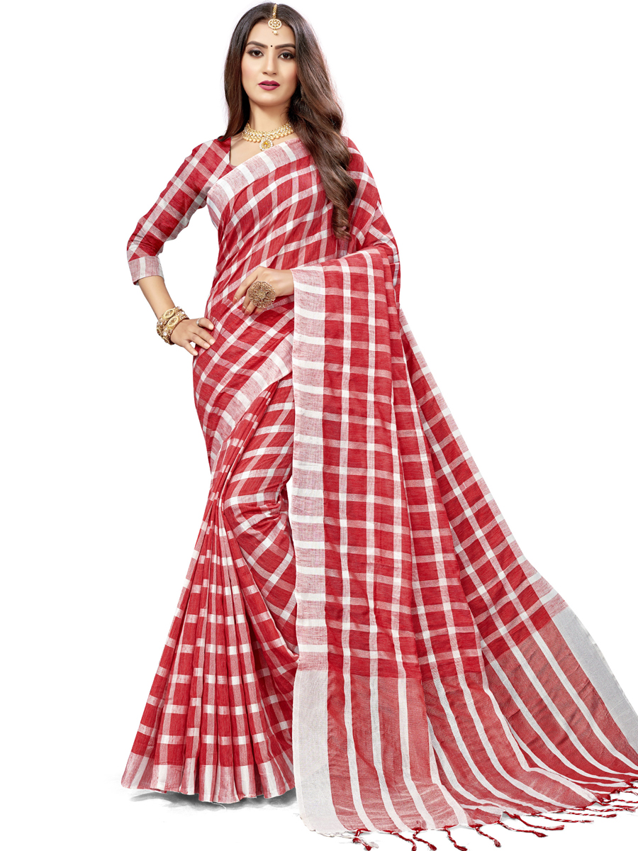 Rose Madder Red Cotton Silk Printed Casual Saree