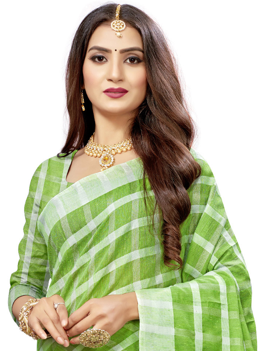Parrot Green Cotton Silk Printed Casual Saree
