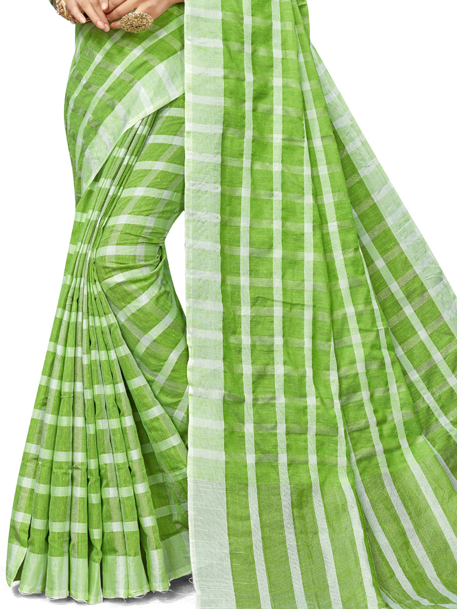 Parrot Green Cotton Silk Printed Casual Saree